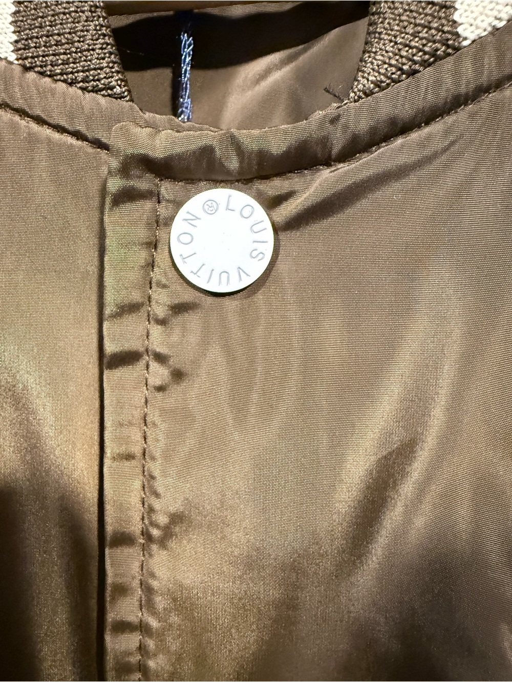 LV style designer Men's Brown and White leather Varsity Jacket - Picture 6 of 15